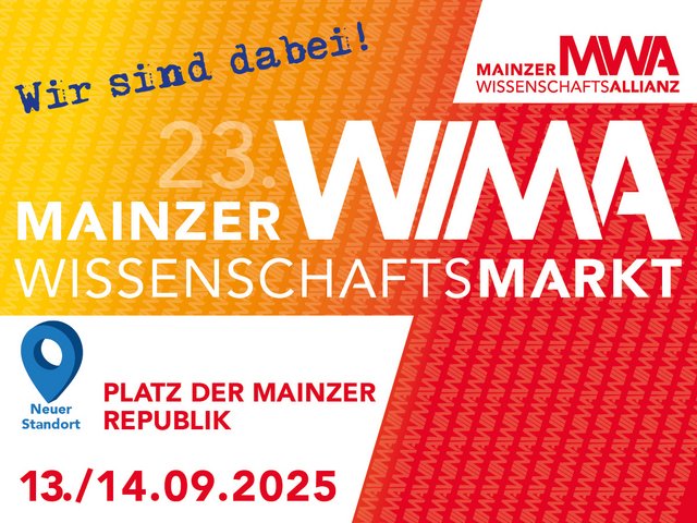 Flyer with Logo Mainzer Wissenschaftsallianz, stating "Wir sind dabei". Translated to english: we are in. 